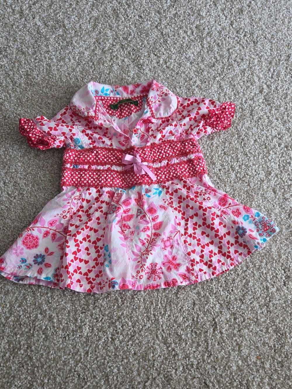 Oilily Pink Floral & Polka Dot Girls Dress with Blue Accents